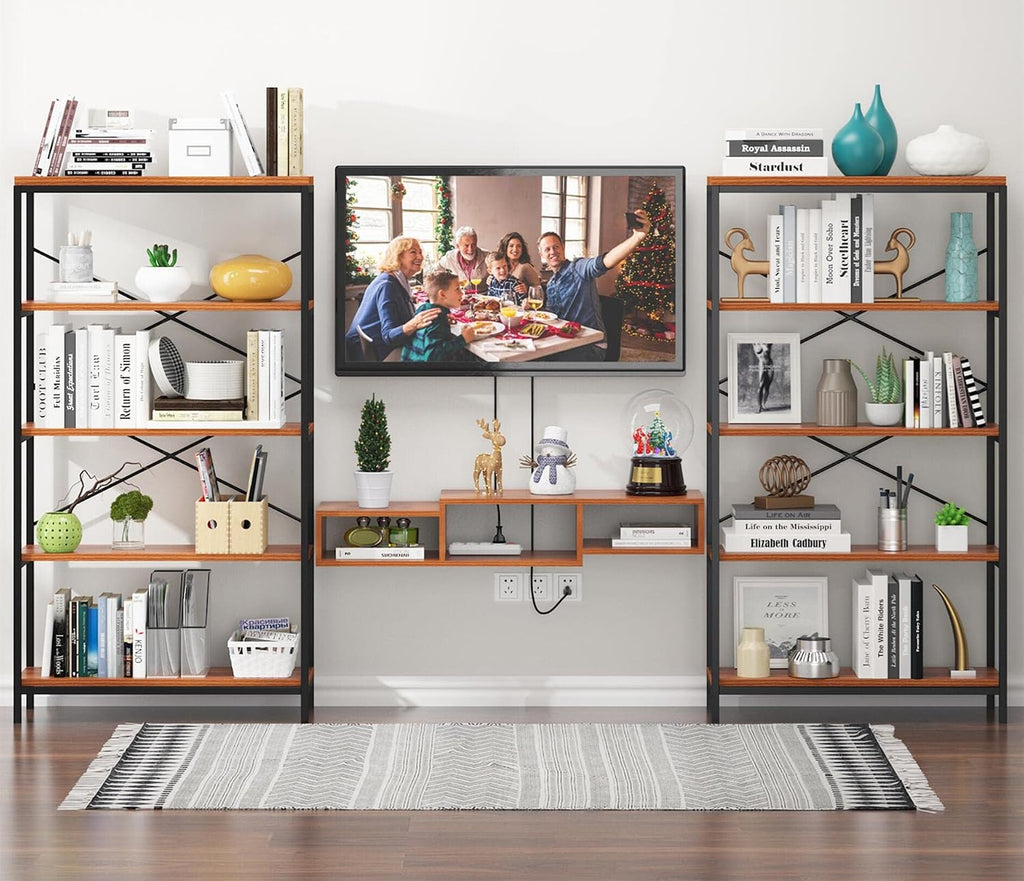 Himimi Industrial Bookshelf 5-Tier Set of 2, Bookcase 58' H Ladder Shelf, Storage Shelves Rack Shelf Unit, Accent Furniture Metal Frame, Home Office Furniture, Vintage Brown（2PCS）