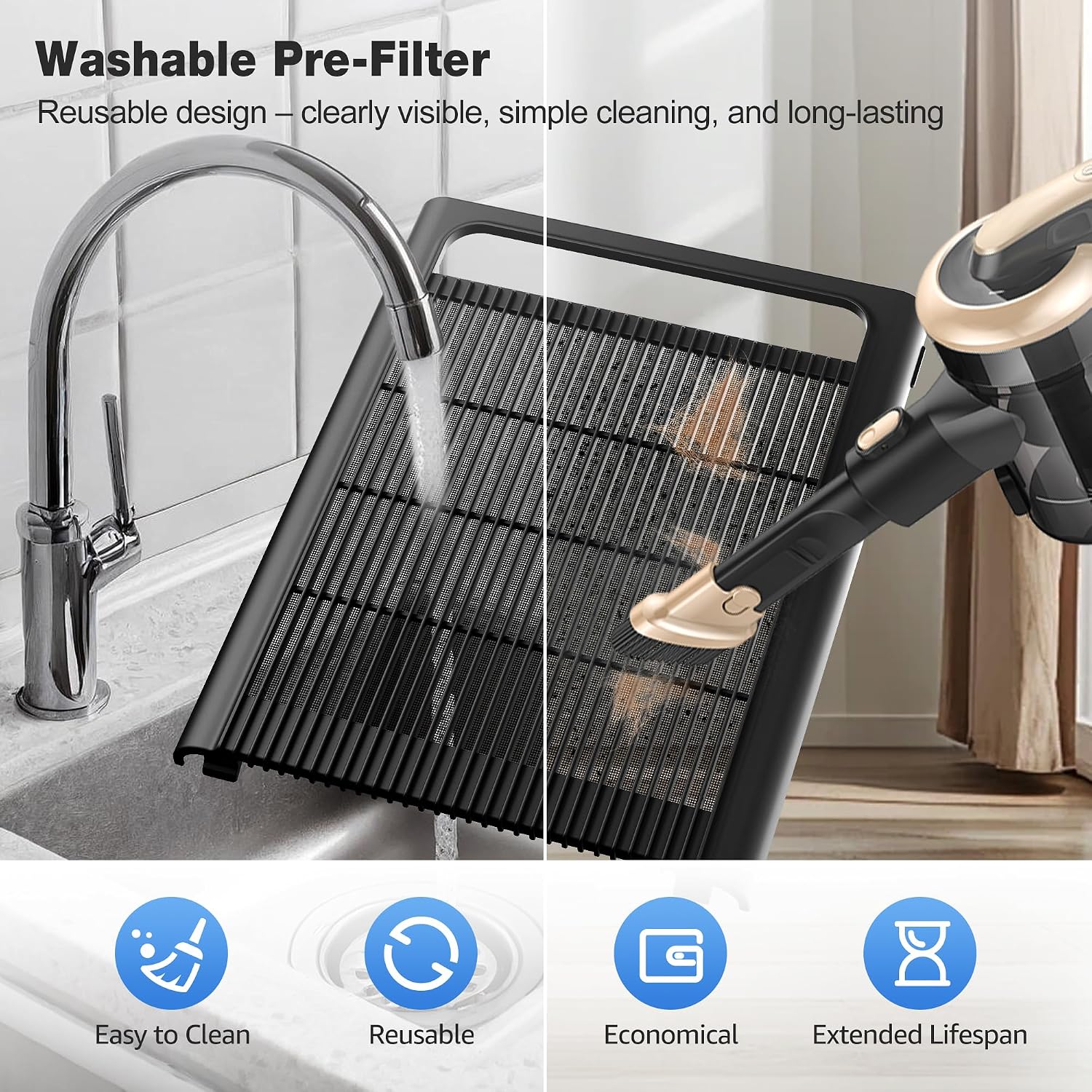 KNKA Air Purifier for Home Bedroom Large Room Up to 1,695 Ft² in 1 Hr, HEPA Air Cleaner with Washable Pre-Filter, AHAM VERIFIDE, AQI Display, ECO Mode, Pet Mode for Pets, Dust, Pollen, APH4000, Black