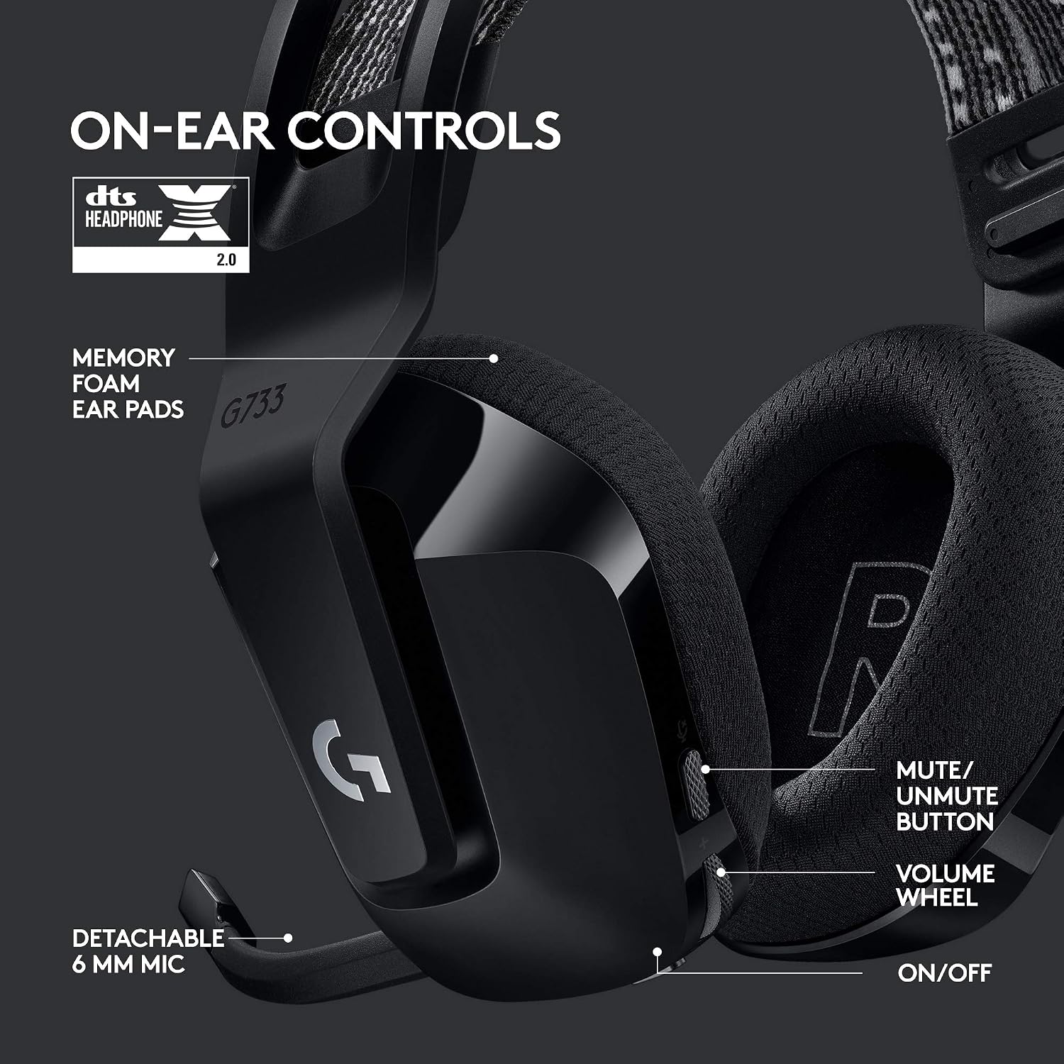 Logitech G733 Lightspeed Wireless Gaming Headset, Suspension Headband, Lightsync RGB, Blue VO!CE Mic, PRO-G Audio – Black, Gaming Headset Wireless, PC, PS5, PS4, Switch Compatible
