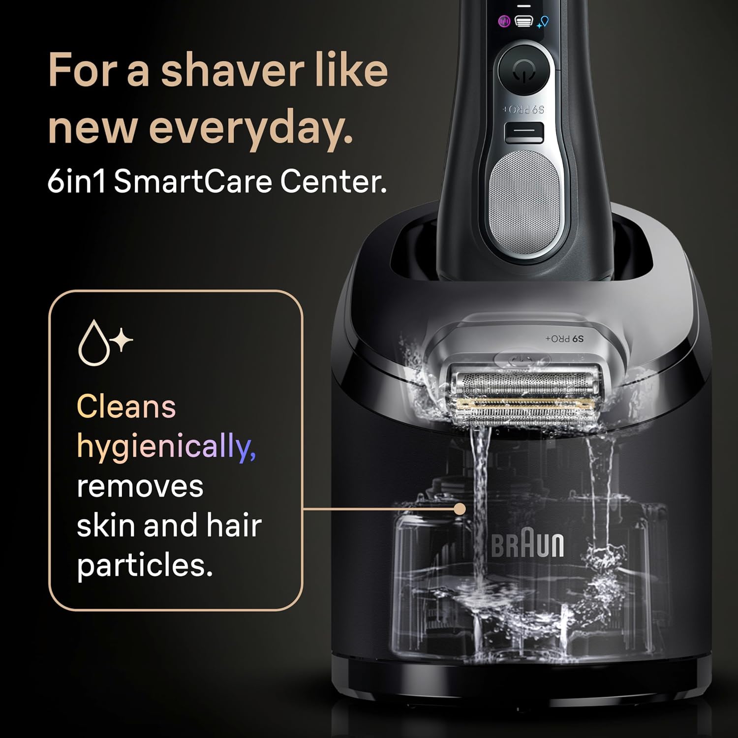 Braun Series 9 PRO+ Electric Shaver, Pro SensoAdapt, 6in1 SmartCare Center, Wet & Dry Razor, 9660CCPS, Black