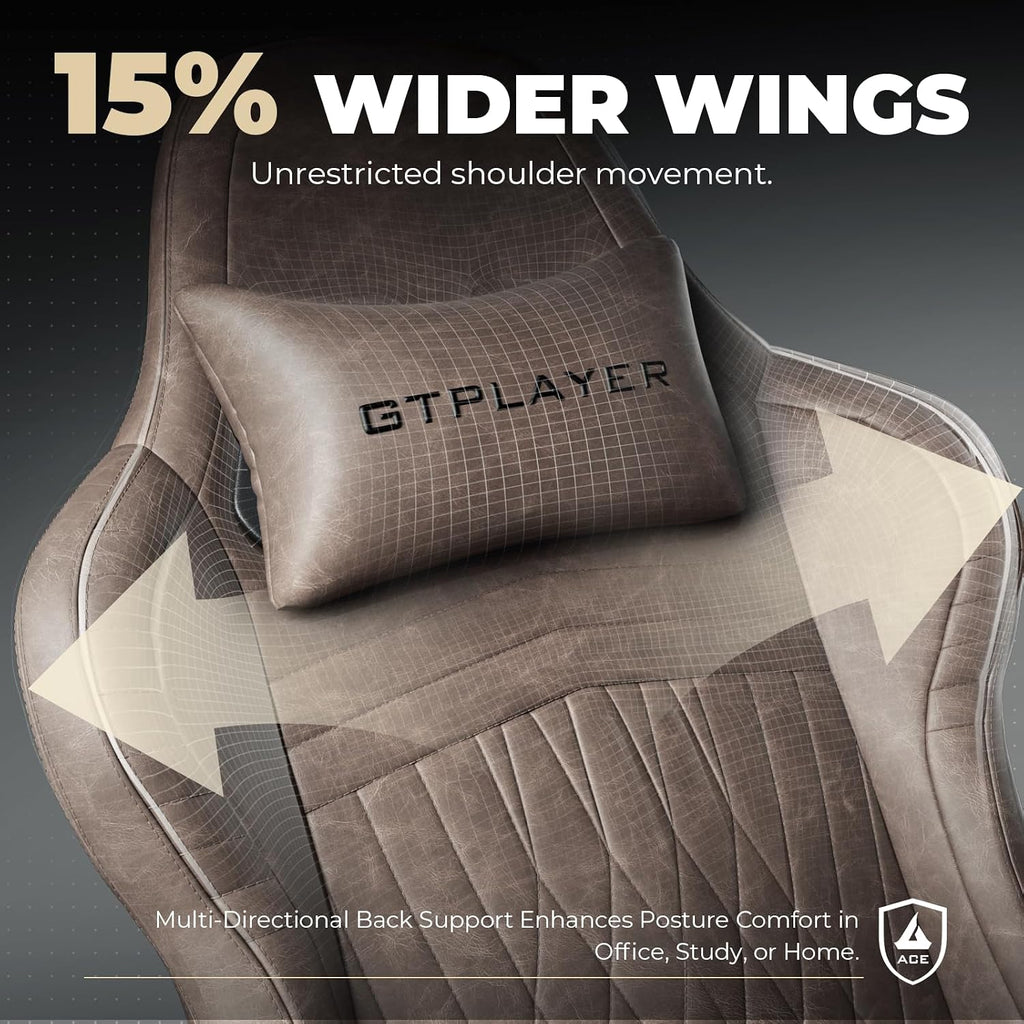 GTPLAYER ACE-PRO Music Gaming Chairs – Built-in Speakers, App Support & Bluetooth Control, Computer Game Chairs with Footrest for Adults, Ergonomic Reclining Silla, Linkage Armrest, Light Brown