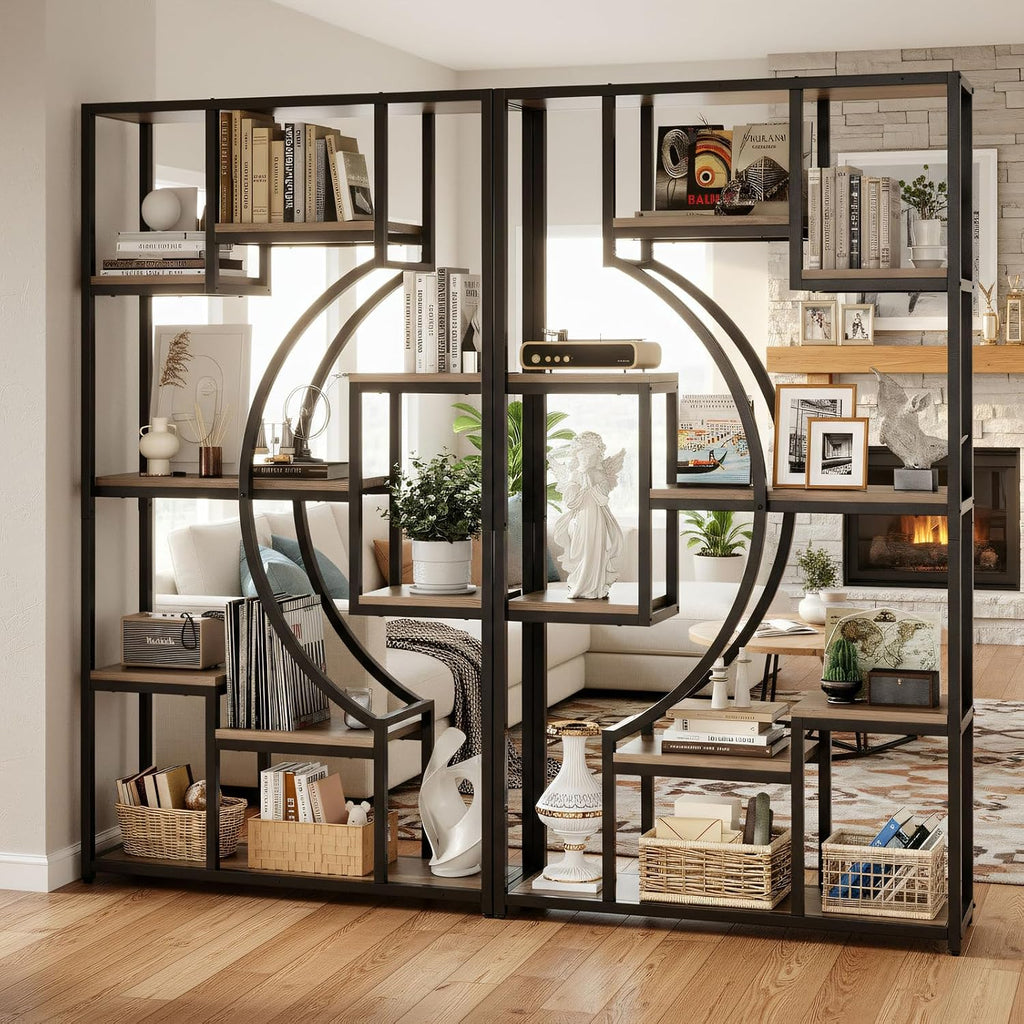 HolliWill 70.8' Tall Bookshelf Set of 2, 79' Wide Geometric Display Shelf with 18 Open Storage Shelves, Etagere Bookcase for Living Room, Office, Bedroom - Anti-Tip & Adjustable Feet
