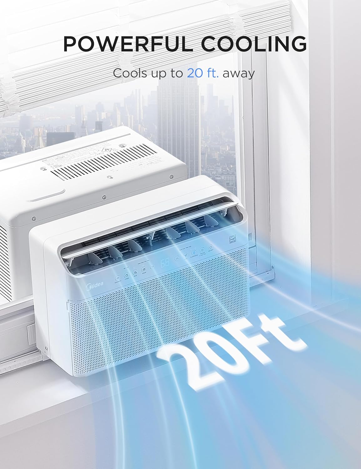 Midea 10,000 BTU U Shaped Smart Inverter Window Air Conditioner - Cools 450 Sq Ft, Ultra Quiet with Open Window Flexibility - Alexa/Google Assistant Compatible - 35% Energy Savings, Remote (Updated)