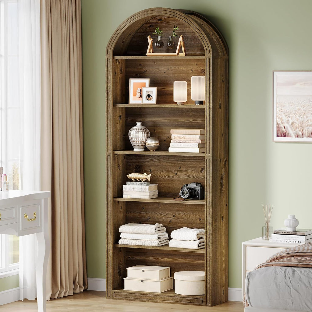 Tribesigns 6-Tier Arched Bookshelf, 77.16' Tall Arched Bookcase Open Display Shelving Unit with Storage Shelves for Living Room, Bedroom, Home Office