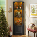 Verano Garden Corner Display Cabinet with Glass Doors, 65' Curio Cabinet w/Multi-Color LED Lights, 4-Tier Lighted Storage Display Case for Collectibles, Showcase Cabinet for Living/Game Room (Black)