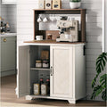 Farmhouse Coffee Bar Cabinet with Charging Station, 31.5' Kitchen Coffee Station, Coffee Bar Table with Storage, Adjustable Shelf and 6 Hooks, Buffet Cabinet for Living Room, Dining Room, White