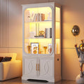 69' Tall Display Cabinet with Glass Doors, Curio Cabinet with 3 LED Lights and Human Body Sensor, Glass Display Case with Storage Cabinet for Living Room, White