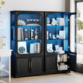 2pc Wood Display Cabinet with Glass Doors, 69' Tall Curio Cabinet with LED Lights, Glass Display Case with Storage and 3 Shelves for Living Room, (Black-2)