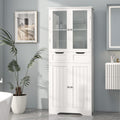 Betterhood 67' Tall Bathroom Storage Cabinet, Freestanding Linen Cabinet with Glass Doors and Shelves, Large Bathroom Pantry Cabinet with 2 Drawers for Living Room, Kitchen, Dining Room, Office, White