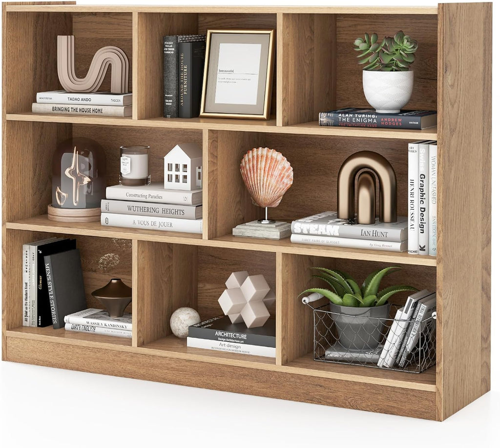 Giantex 8 Cube Bookcase, Freestanding 3-Tier Open Bookshelf, Modern Storage Display Cabinet, Wood Cube Storage Organizer for Living Room, Kid's Room, Natural