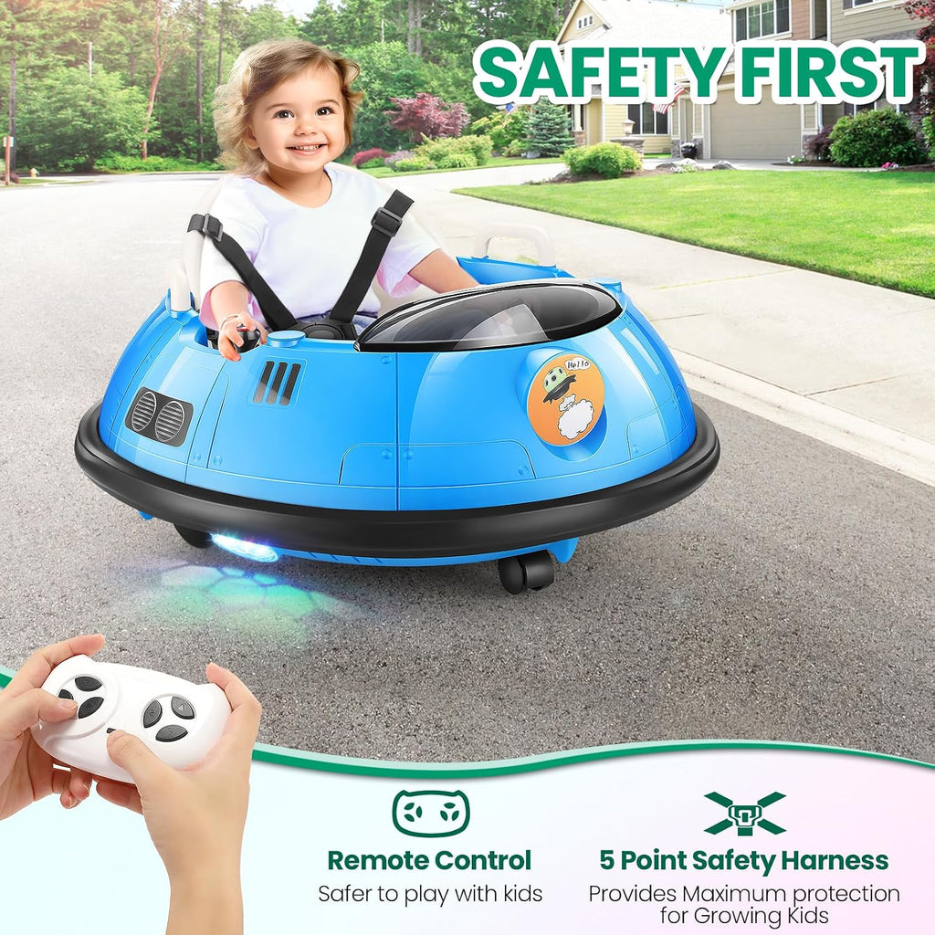 Hikole Electric Bumper Car for Kids, Baby Bumping Toy Car with Remote Control, Flashing LED Lights, 360 Degree Spin, Safety Belt, Gift for Boys Girls, Blue