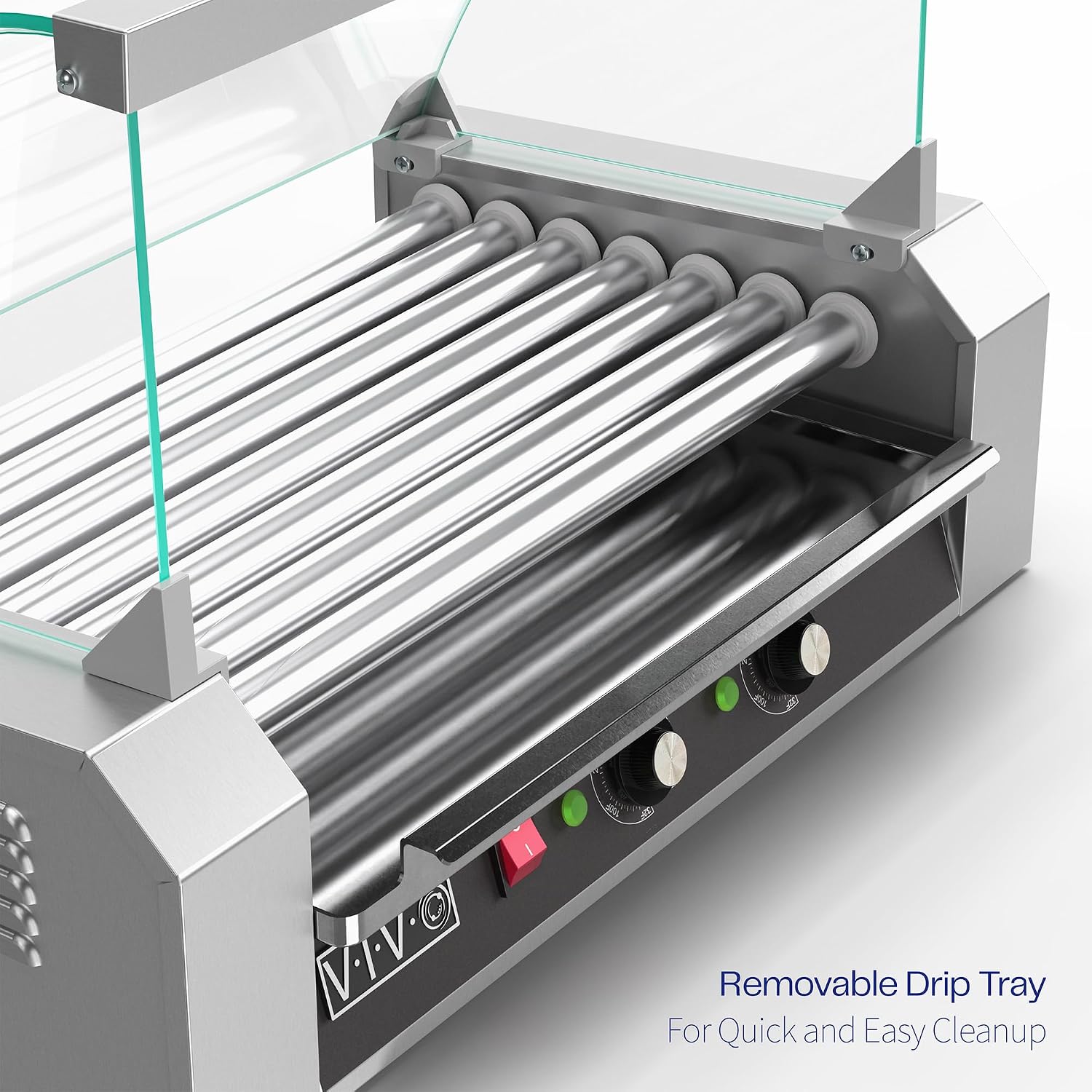 VIVO Electric 18 Hot Dog 7 Roller Grill Warmer, Stainless Steel, Commercial and Household 900W Machine with Cover, HOTDG-V207