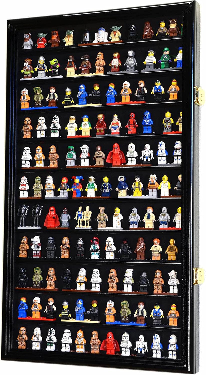 120 Minifigures Display Case Cabinet for Miniatures/Figurines/Mini Figures (Black)