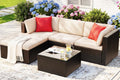 Devoko 5 Pieces Patio Furniture Sets All Weather Outdoor Sectional Patio Sofa Manual Weaving Wicker Rattan Patio Seating Sofas with Cushion and Glass Table (Beige)