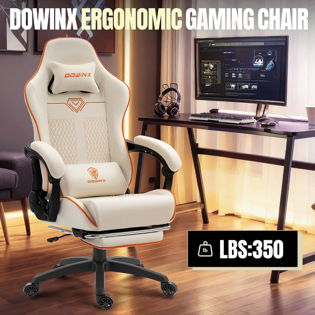 Dowinx Big and Tall Gaming Chair 350LBS, Racing Style Ergonomic Computer Chair with Side-Mounted Recline Control, Footrest & Massage Lumbar, High Back Chair with Embroidered Design for Gaming or Work