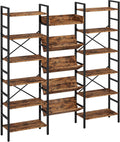 IRONCK Industrial Bookshelves 6 Tiers Triple Wide Bookshelf, Large Etagere Bookshelf Open Record Player Shelves with Metal Frame for Living Room Home Office