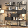 Nosepen 73.6' Tall Bookshelf with 3 Drawers and 16 Storage Shelves, Industrial Bookcase with 16 Open Display Shelves, Large Etagere Bookshelf, Triple Wide Book Shelf Book Case for Home & Office, Black