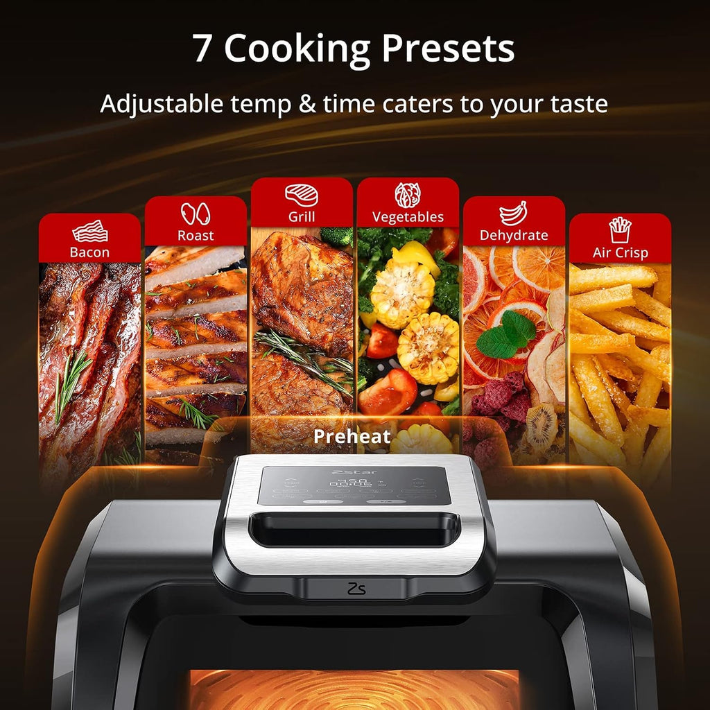 IDEALHOUSE 7-in-1 Indoor Grill Air Fryer Combo, Smokeless Electric Grill with Transparent Window, 1750W Power Reaches 450°f, Includes Nonstick Removable Plates, Silicone Tongs, 4QT