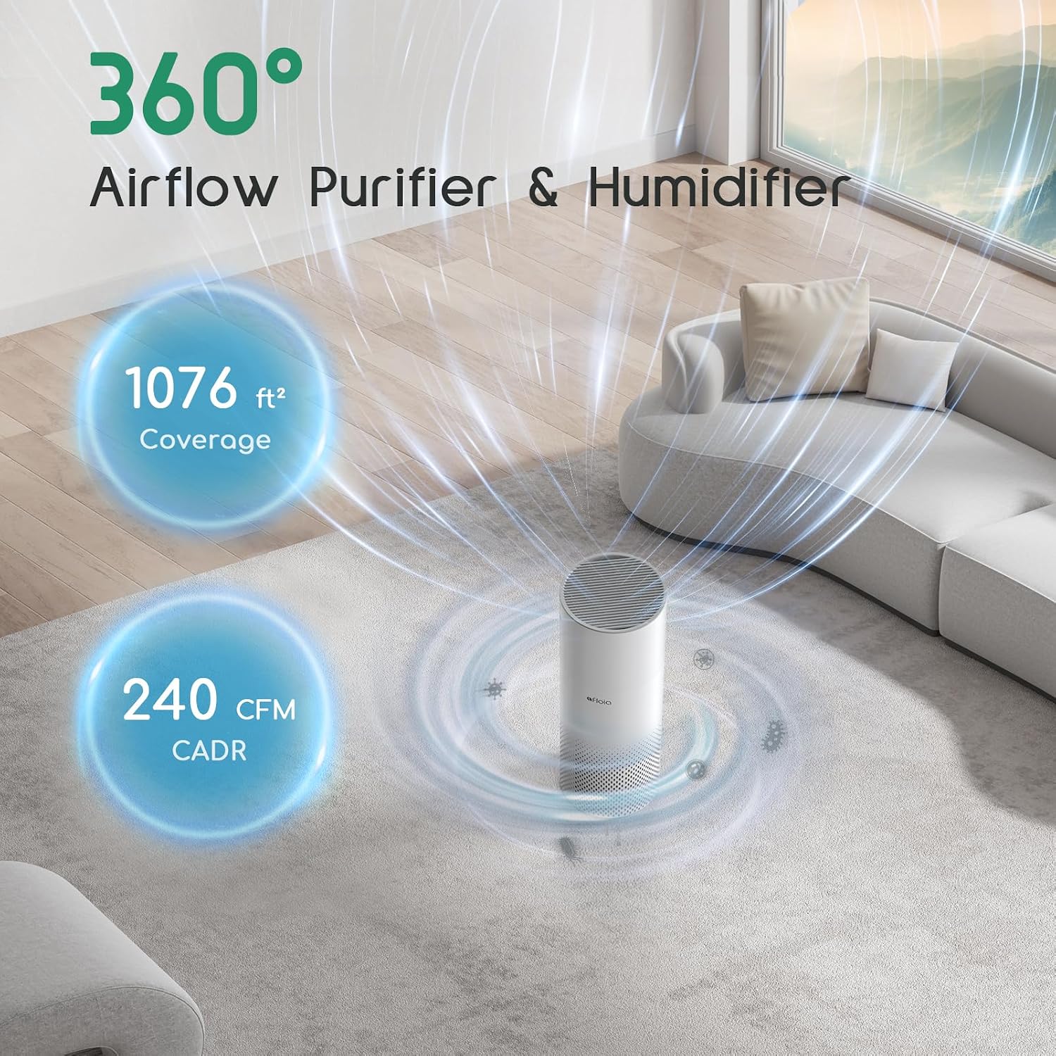 Afloia Humidifier and Air Purifier in One, Air Purifier and Humidifier Combo for Home, 22dB| 7 Colors Light Air Purifiers 2 in 1, Quiet Air Cleaner Removing 99.99% Smokers Odor and Pollen for Bedroom