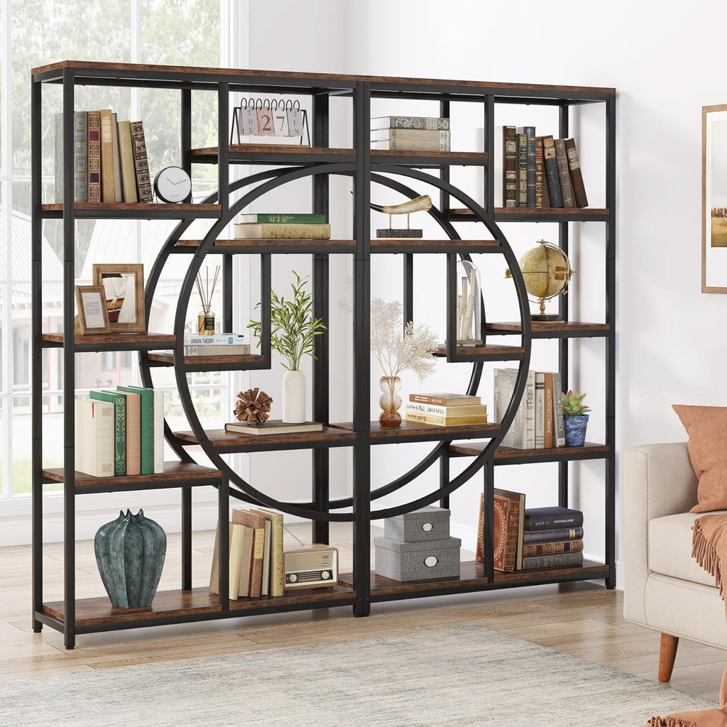 Tribesigns Bookshelf Industrial 5 Tier Etagere Bookcase, Freestanding Tall Bookshelves Display Shelf Storage Organizer with 9-Open Storage Shelf for Living Room, Bedroom, 2 Pack
