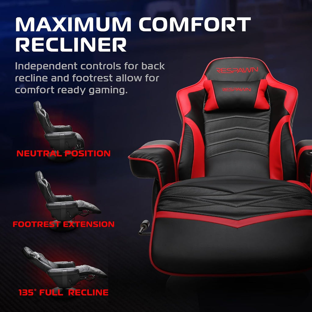Respawn 900 Console Gaming Recliner with Footrest and Lumbar Support - Comfortable Ergonomic Gaming Chair with Headrest, No Wheels, Reclining, Heavy Duty, Racing Style Video Game Chairs - Red