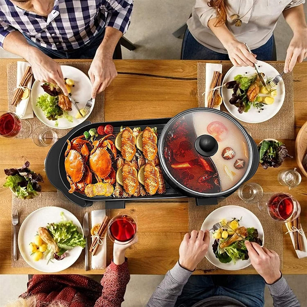 Korean BBQ Grill Portable Electric Grill, Indoor Electric BBQ Grill The Electric Grill is Suitable for Family Dinners and Entertainment Gatherings. Indoor Teppanyaki/Casserole, Independent Double Temp