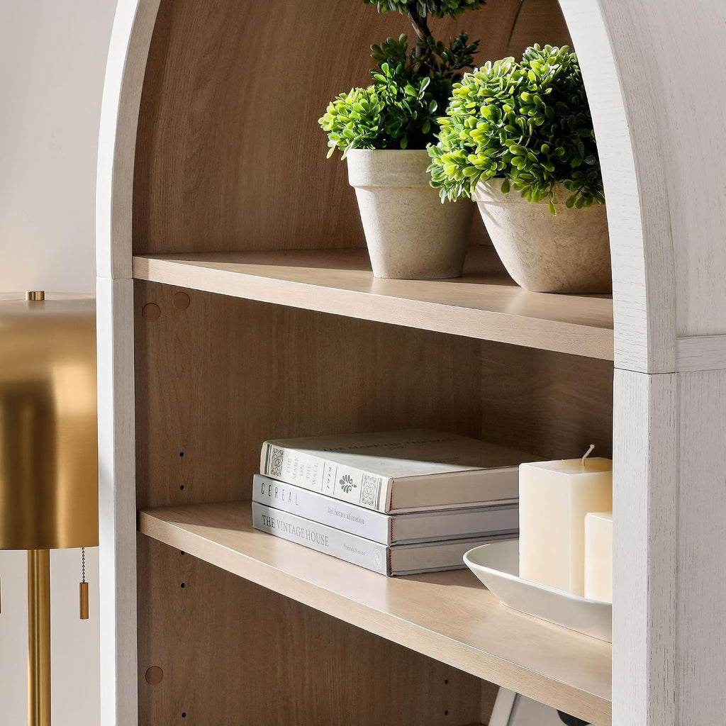Modway Nolan Tall Arched Storage Display Cabinet in Ivory - 74 Inch Arch Bookshelf with Open and Closed Shelving - Modern Accent Cabinet for Living Room, Dining Room