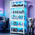 Display Cabinet with Acrylic Glass Door 67.7'' Tall Curio Cabinet - Collectibles Toy Organizers Rack & Display Shelf, Kids Bookcase for Bedroom, Reading Nook, living Room, Bamboo (White 01-flip Door)