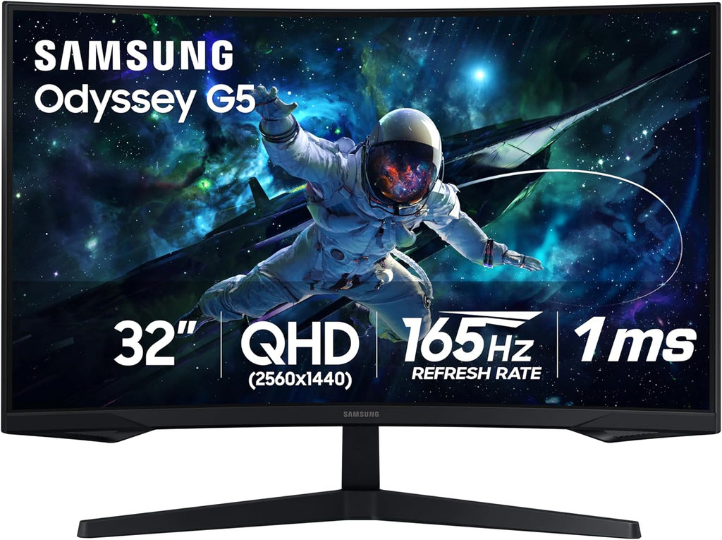 SAMSUNG 32' Odyssey G55C Series QHD 1000R Curved Gaming Monitor, 1ms(MPRT), HDR10, 165Hz, AMD Radeon FreeSync, Eye Care, Glare Free, Sharp Resolution LS32CG550ENXZA