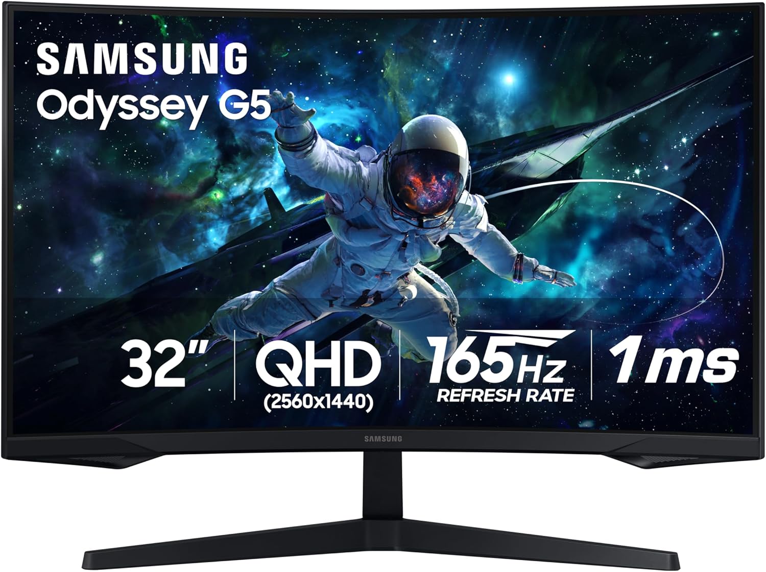 SAMSUNG 32' Odyssey G55C Series QHD 1000R Curved Gaming Monitor, 1ms(MPRT), HDR10, 165Hz, AMD Radeon FreeSync, Eye Care, Glare Free, Sharp Resolution LS32CG550ENXZA