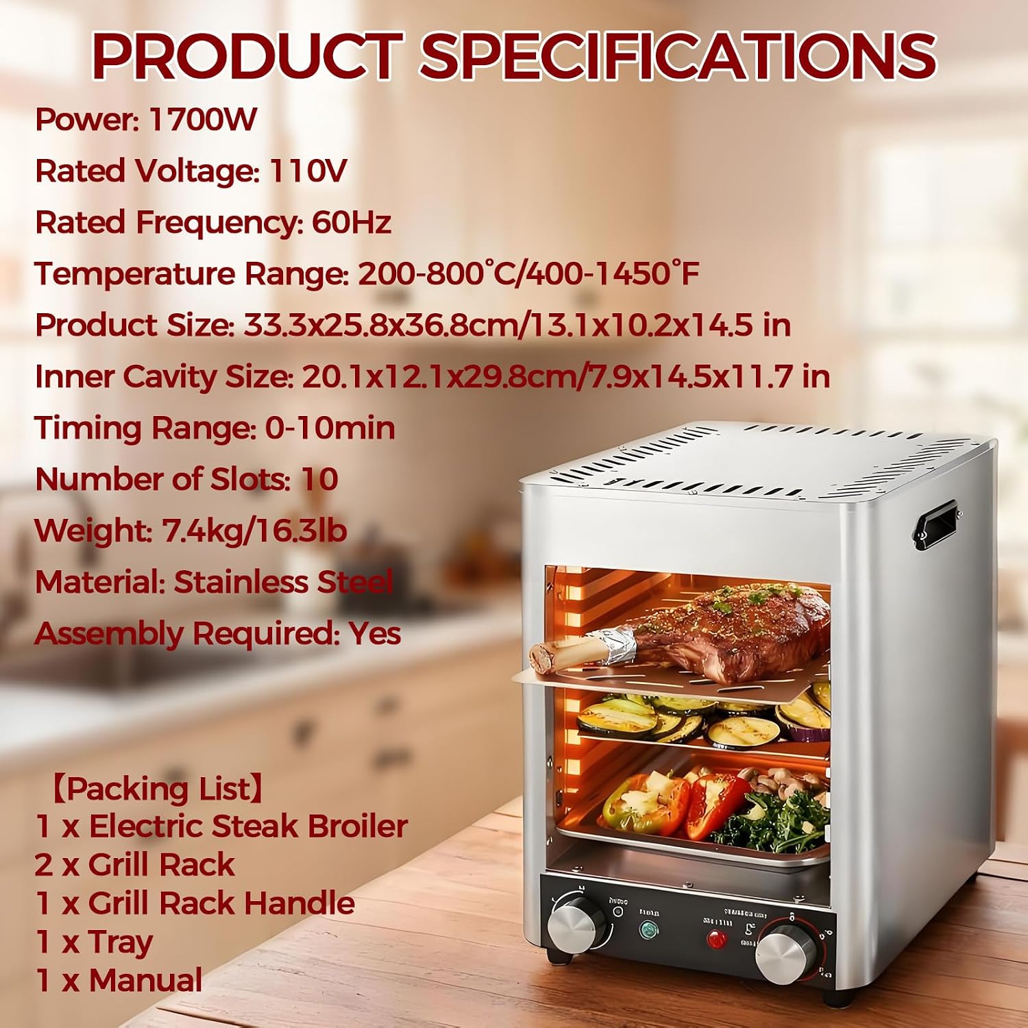 BANGBANGJI 1700W Electric Infrared Grill, Indoor Commercial Grill Oven, Time Temperature Adjustable, Perfect for Professional & Home Cooking Needs
