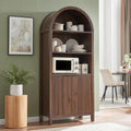 Arched Cabinet Bookshelf Bookcase - 71' Tall Mid Century Arched Display Cabinets, Rounded Bookshelf with Fluted Doors, Open Shelf Storage Cabinet for Dining Room (Walnut)
