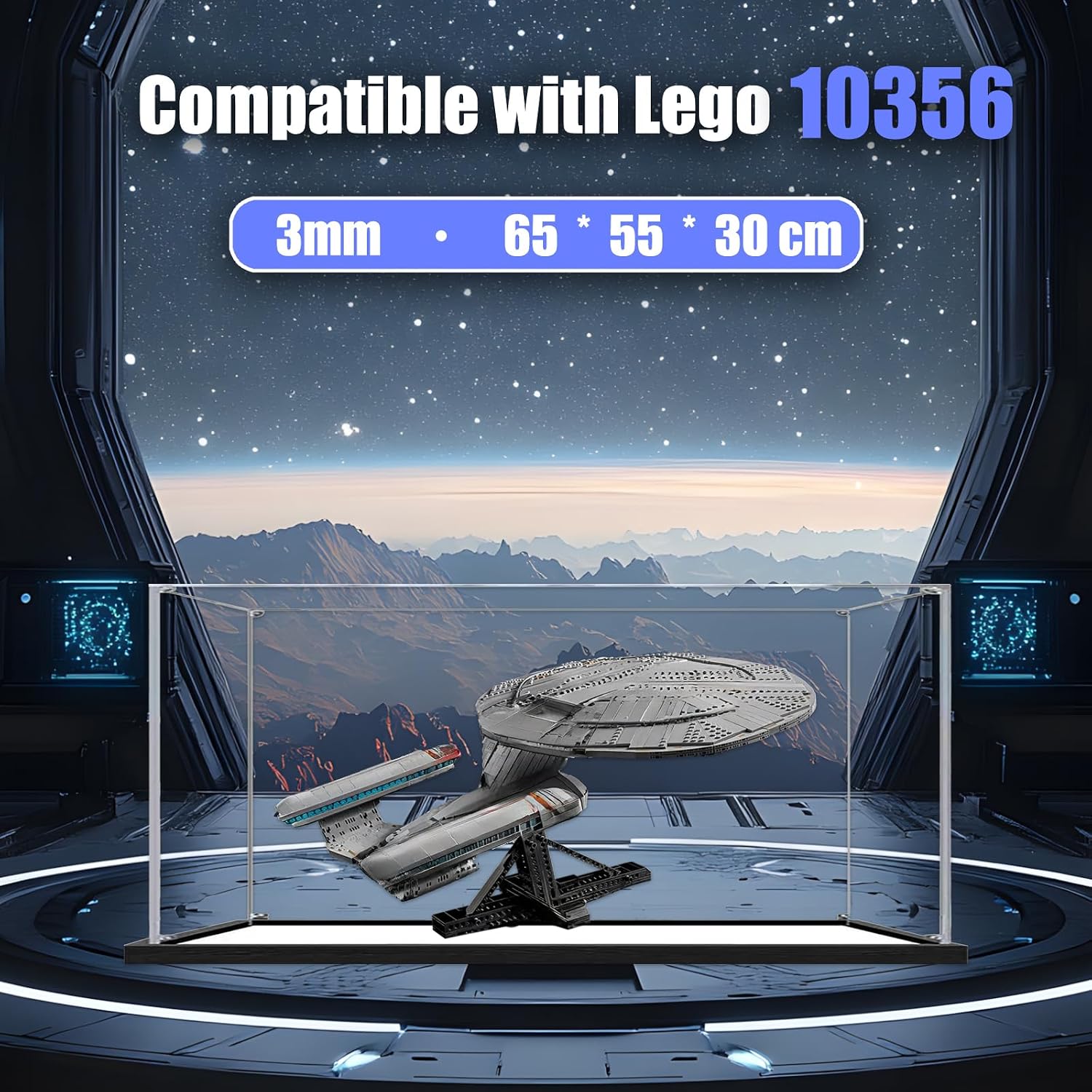 Acrylic Display Case for Star Trek: U.S.S. Enterprise NCC-1701-D for Lego 10356, Transparent Dustproof Storage Box (Model Not Included) (Mirror 3MM)