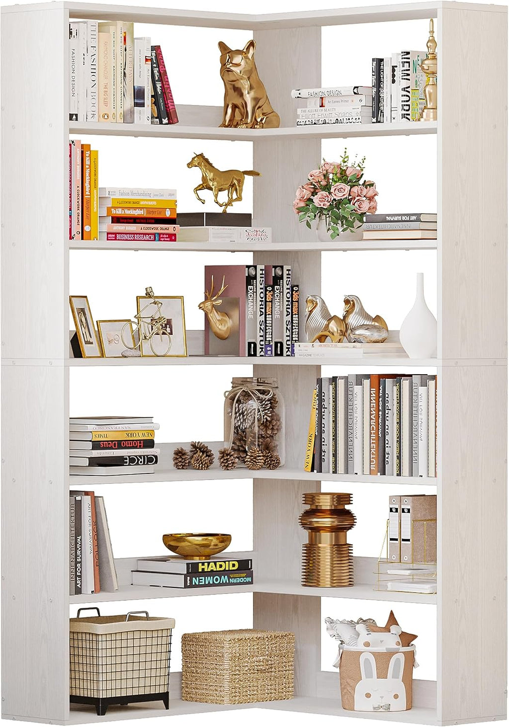 IRONCK Bookshelves 6 Tiers with Baffles Industrial Large Corner Etagere Bookcase Storage Display Rack for Living Room Home Office