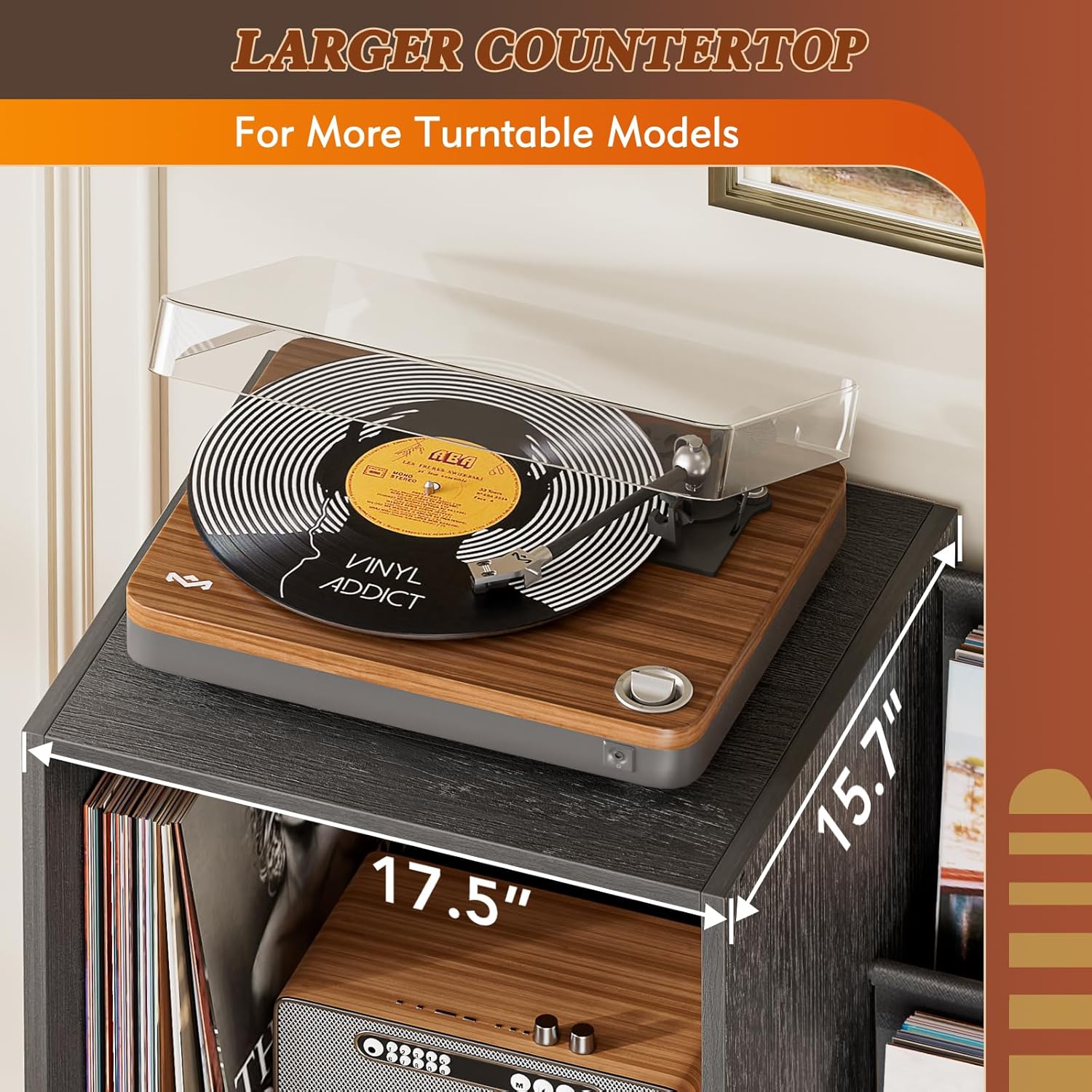 Record Player Stand,Turntable Stand with Vinyl Record Storage,Record Player Table with Vinyl Display Holder Shelf,Record Player Cabinet with 220 Albums Organizer,Media Console Cabinet for Stereo Audio