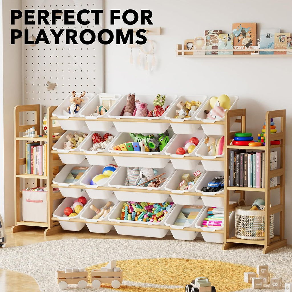 SpaceAid Toy Storage Organizer with 6 Shelves and 20 Bins, Toy Organizers Storage Bookshelf, Kids Bin Shelf Toys Box Bookcase for Bedroom Playroom Organization Room Decor, White