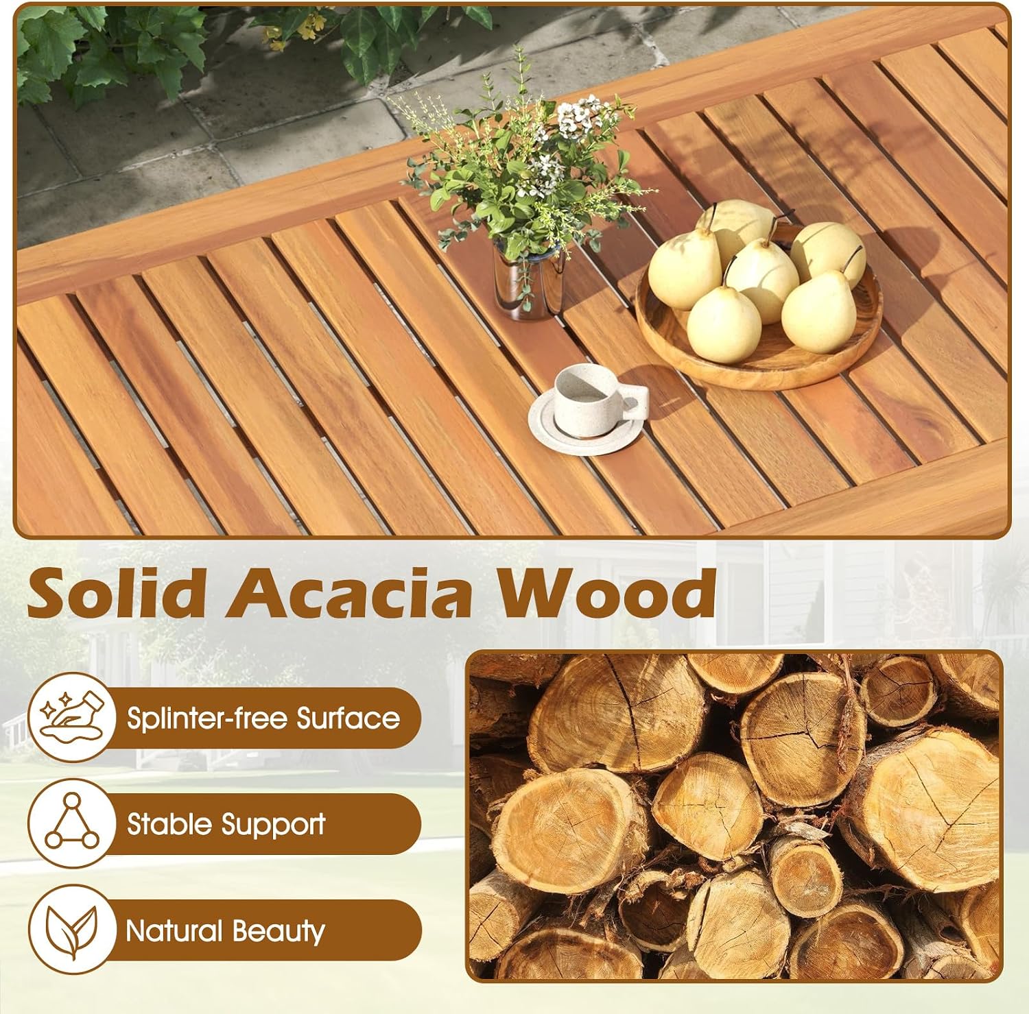 Tangkula 4 Pieces Patio Furniture Set, Outdoor Acacia Wood Conversation Set with Soft Cushions and Coffee Table, Outdoor Sectional Sofa Set for Lawn, Garden, Backyard and Poolside (1, Natural)