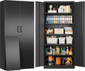 SISESOL Metal Storage Cabinet with 2 Doors and 6 Shelves,Black Metal Cabinet with Lock,71' Lockable Garage Storage Cabinets,Locking File Cabinet,Steel Tool Cabinets for Home,Office,Garage,Shop,School