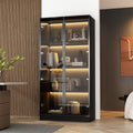 FUFU&GAGA Display Cabinet with Glass Doors and LED Lights, 63' Tall Bookshelf Glass Storage Cabinet with 4-Tier Shelves, Modern Bookcase for Living Room Office, Black, 31.5'W x 15.7'D x 63'H