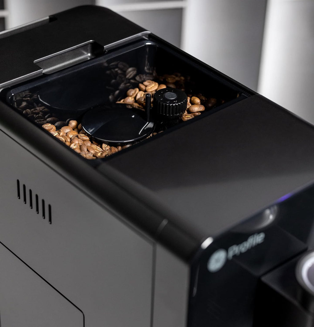 GE Profile Automatic Espresso Machine | Brew in Less Than 90 Seconds | 20 Bar Pump Pressure for Balanced Extraction | Five Adjustable Grind Size Levels | WiFi Connected for Drink Customization | Black