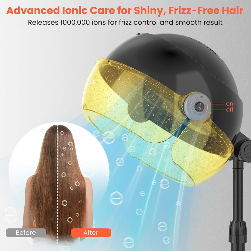 TASALON Gold Portable Hooded Hair Dryer for Home, Standing 1875w Ionic Hooded Dryer on Wheels with Hood, Professional Adjustable Height Sit Under Bonnet Dryer for Women and Beauty Salon