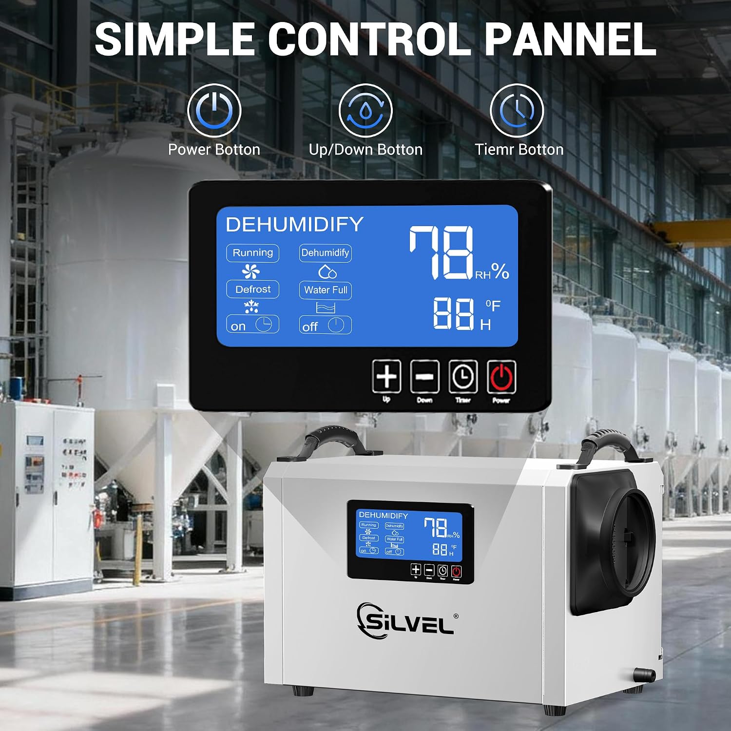 SILVEL 145 Pints Crawl Space Dehumidifier with Drain Hose, Portable Commercial Dehumidifier for Basement and Whole Home, Smart Automatic Defrost, Memory Start, Up to 6000 Sq.Ft, White