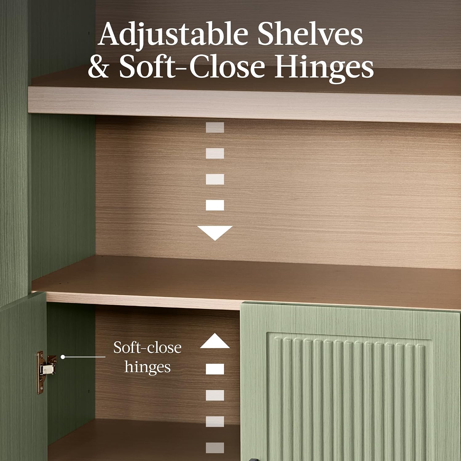 Best Choice Products 72' Tall Arched Pantry Cabinet w/Reeded Doors, 5-Tier Bookshelf, Armoire, Hutch, Bookcase, Storage Cabinet w/Adjustable Shelves, for Dining Room and Livingroom - Sage