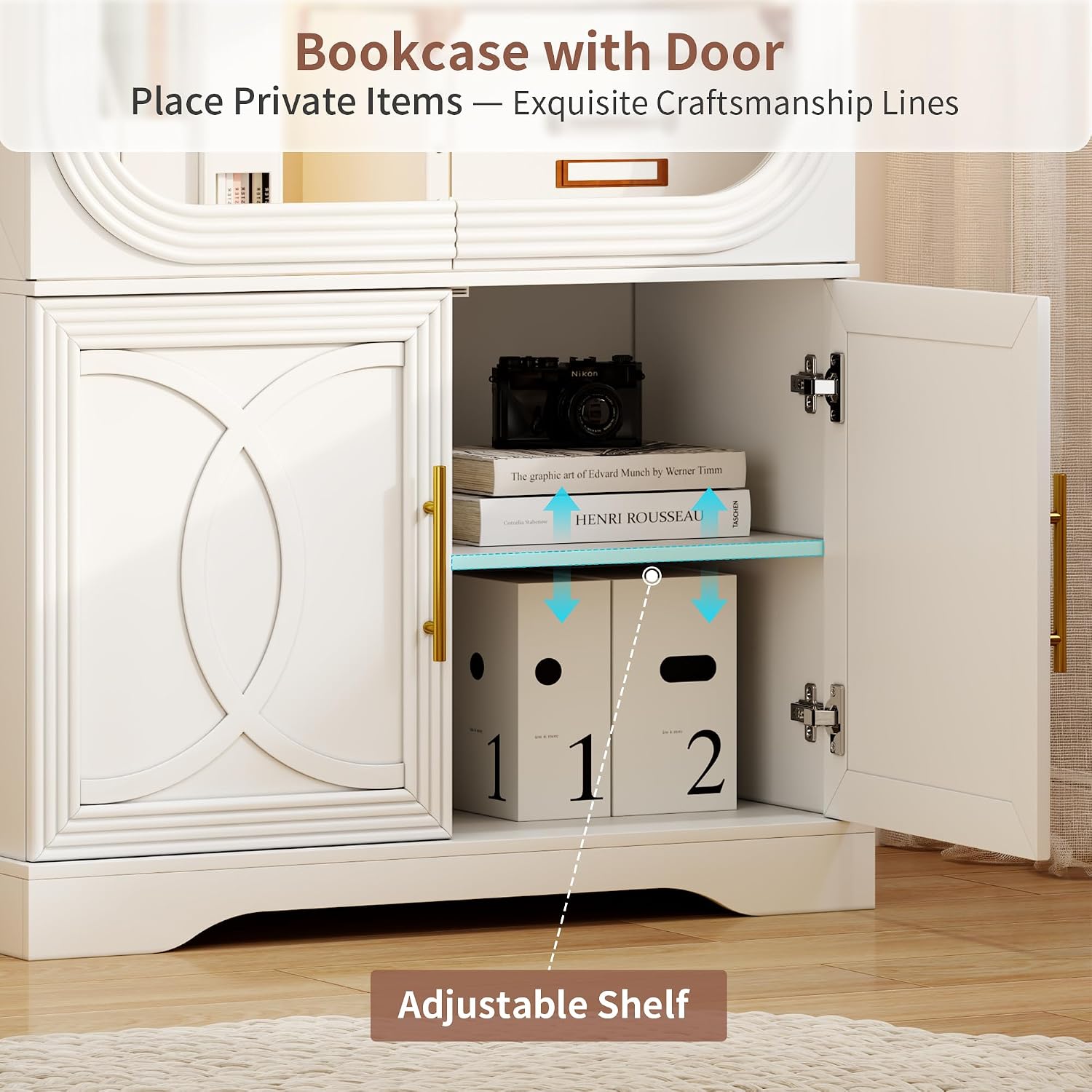 2pc Wood Display Cabinet with Glass Doors, 69' Tall Curio Cabinet with LED Lights, Glass Display Case with Storage and 3 Shelves for Living Room, (White-2)