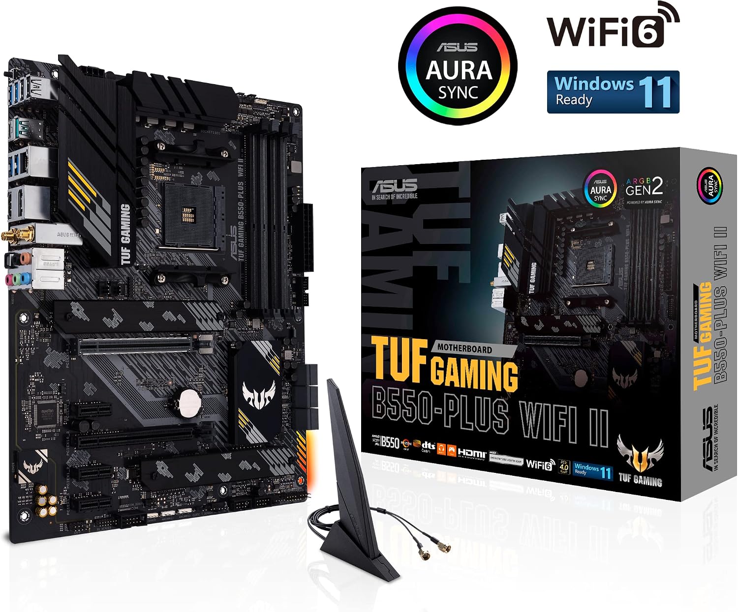 ASUS TUF Gaming B550-PLUS WiFi II AMD AM4 (3rd Gen Ryzen™) ATX Gaming Motherboard (PCIe 4.0, WiFi 6, 2.5Gb LAN, BIOS Flashback, USB 3.2 Gen 2, Addressable Gen 2 RGB Header and Aura Sync)