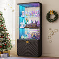 Lvifur 71'' Display Cabinet with Glass Doors,4-Tier Curio Cabinet with 3-Color Lights for Collectibles,Lockable Glass Display Case with Human Body Sensor,Tall Bookcase w/Shelves&Drawers,Black