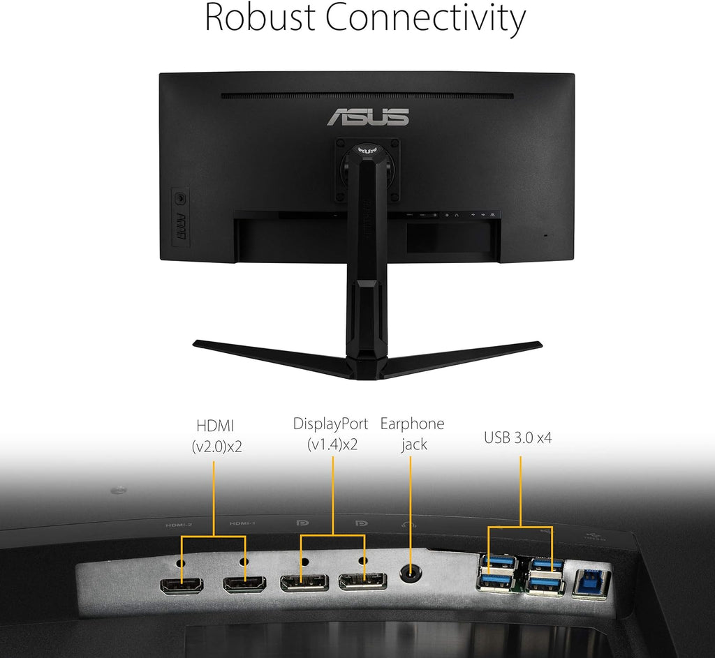 ASUS VG34VQL1B TUF 34 Inch Curved Gaming Monitor - WQHD (3440x1440), 165Hz, 1ms, Extreme Low Motion Blur, FreeSync Premium, Eye Care, Height Adjustable, DisplayHDR 400, DisplayPort, HDMI, USB