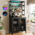Aheaplus Bar Cabinet with Power Outlets, 67' Tall Wine Bar Cabinet Liquor Cabinets with LED Lights and Glass Holder, Coffee Bars Station for Living Room, Microwave Stand Bakers Rack Cabinets, Black