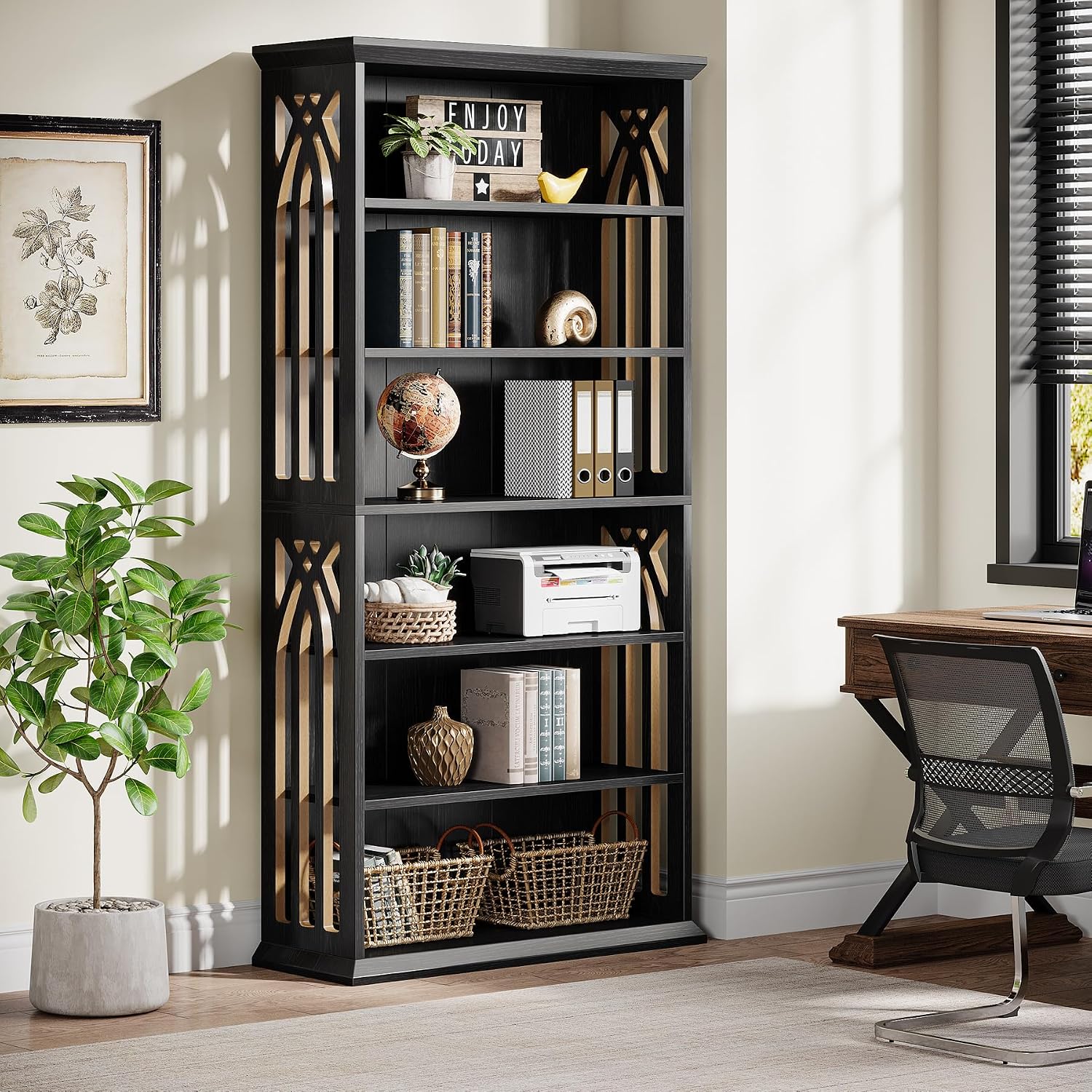 Tribesigns 6-Tier Bookshelf, 75-Inch Tall Bookcase, Large Bookshelves and Bookcases Freestanding Display Shelves, Wood Book Shelf for Living Room, Home Office, Bedroom, Black (2Packs)