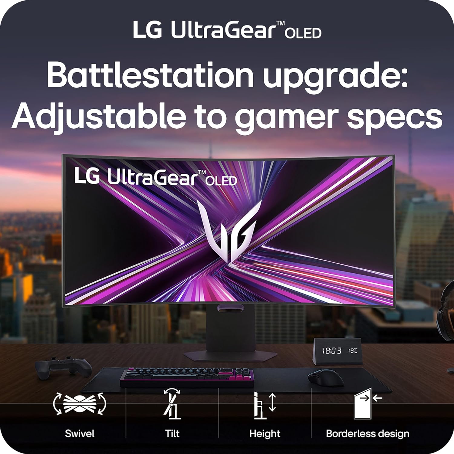 LG 45GX950A-B 45-inch Ultragear 5K2K WUHD (5120 x 2160) OLED Curved Gaming Monitor, Dual-Mode, 165Hz, 0.03ms, NVIDIA G-Sync, AMD FreeSync Premium Pro, HDR True Black 400, USB Type-C 90W, DP2.1